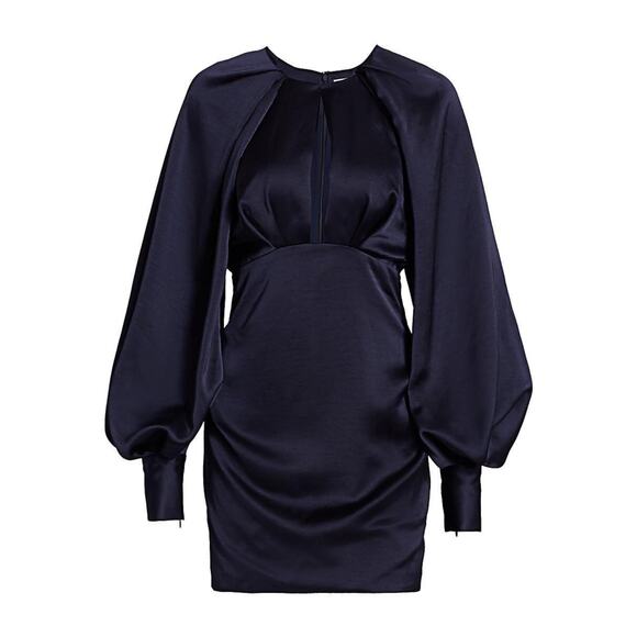 ACLER Paringa Sateen Puff Balloon Sleeve Mini Dress Split Bodice - Picture 3 of 7